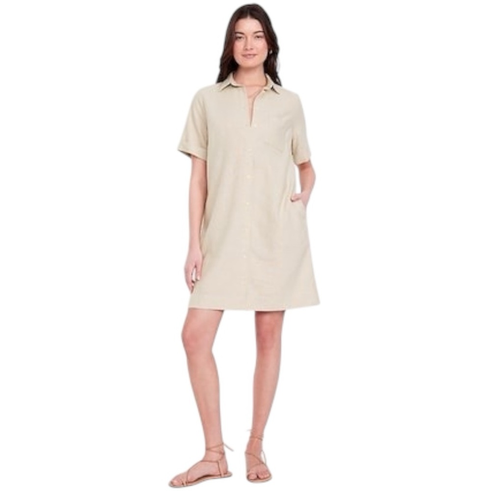 NWT Old Navy Linen Blend Button Shirt Dress